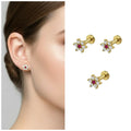 Gold Plated Flower Labret Studs with Ruby Center – Pack of 3