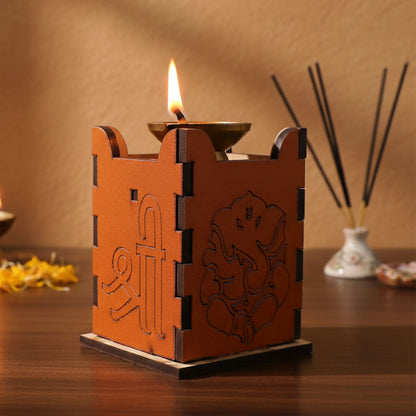 Ganesh Wooden Diya Stand | MDF Pooja Lamp for Diwali, Mandir & Gifting