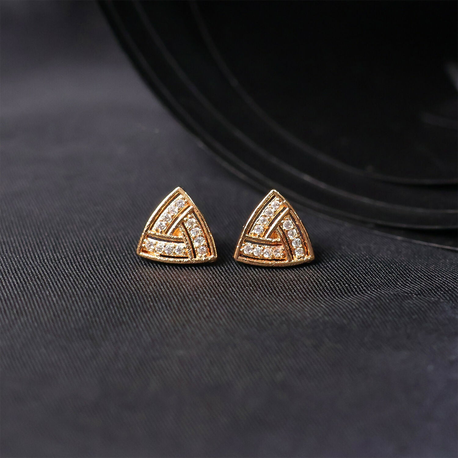 Gold Finish Triangle CZ Stud Earrings for Women – Elegant Daily & Party Wear