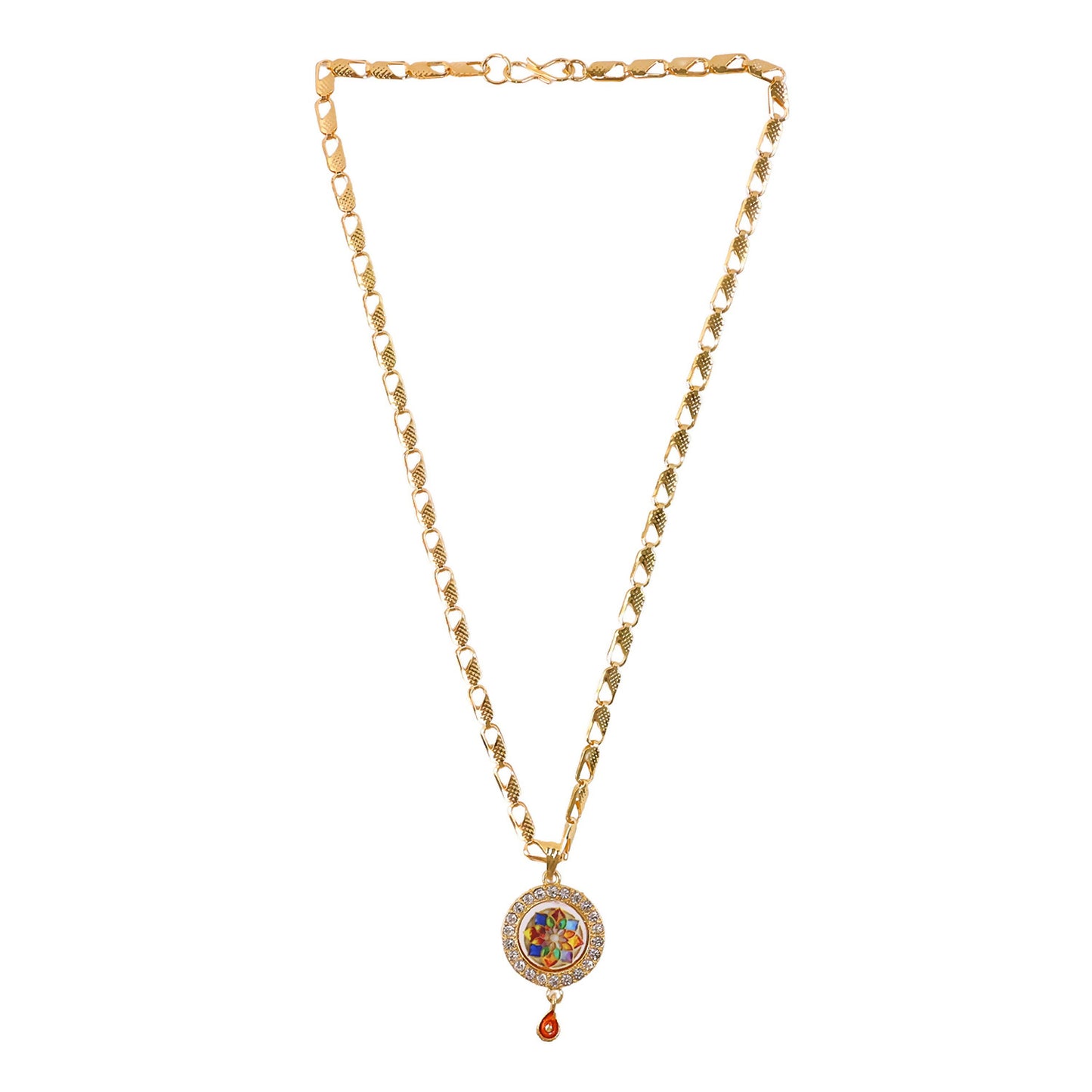 Designer Gold Pendant Necklace with Colorful Stone Mandala