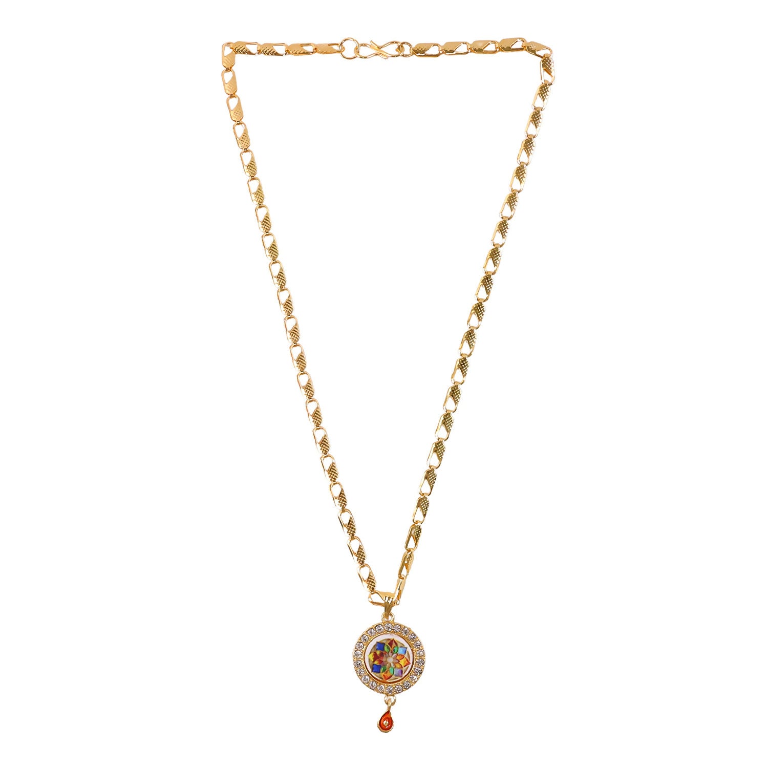 Designer Gold Pendant Necklace with Colorful Stone Mandala