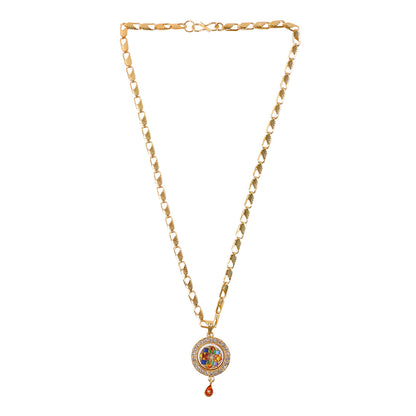 Designer Gold Pendant Necklace with Colorful Stone Mandala