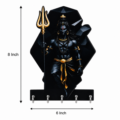 Side profile of Mahadev wooden key holder, showing thickness & craftsmanship