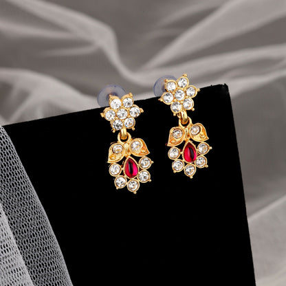 Traditional Gold-Toned Ruby & American Diamond Floral Set