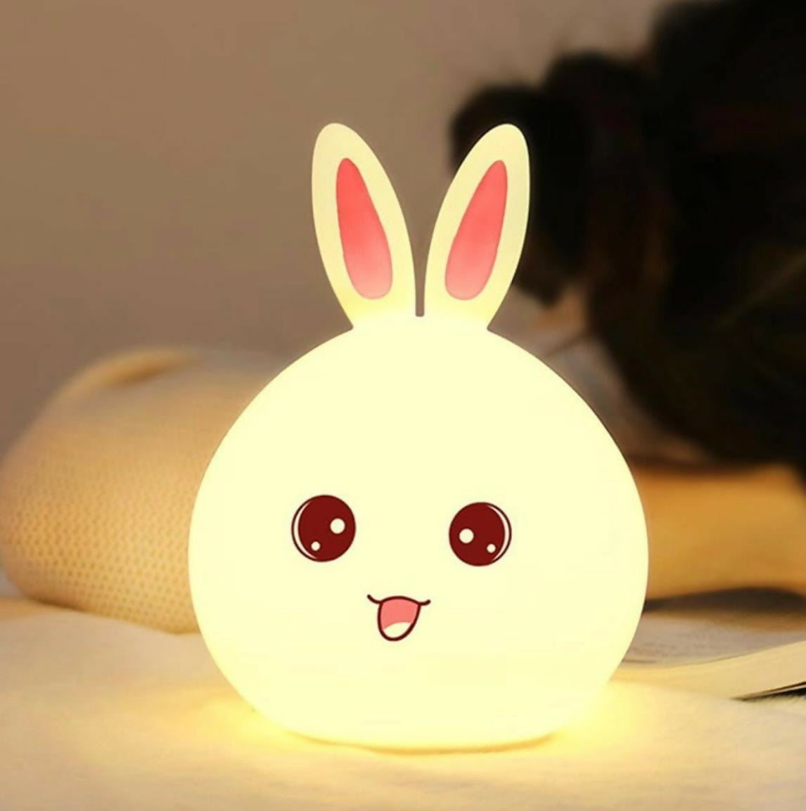 Cute Silicone Bunny Night Lamp – Color Changing LED Bedside Kids Light