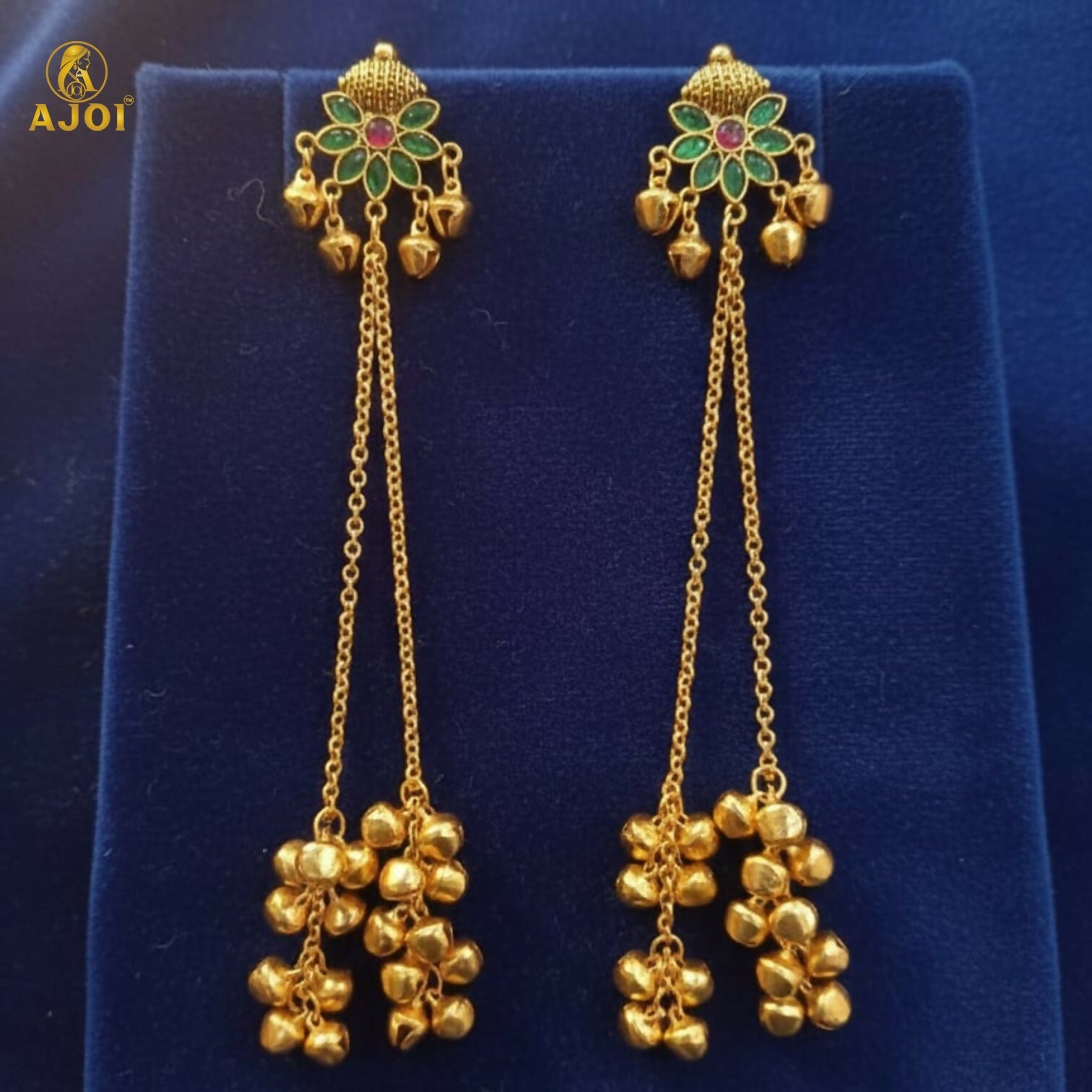 Handcrafted Floral Stud Long Drop Ghungroo Jhumki Earrings