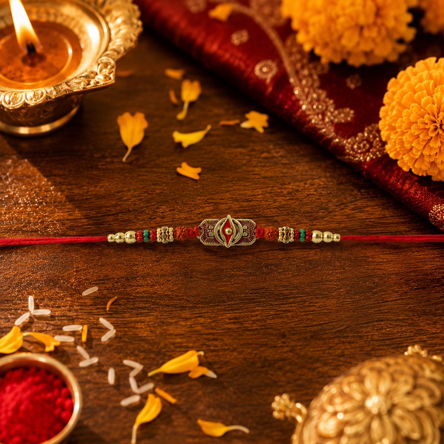 Designer Rakhi showcasing decorative beads and craftsmanship