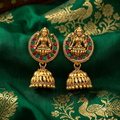 Gold Tone Goddess Jhumka Earrings with Multicolor Stones for Women & Girls