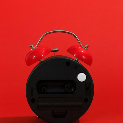 Vintage Twin Bell Alarm Clock with Loud Ring & Night Light, Red & Black