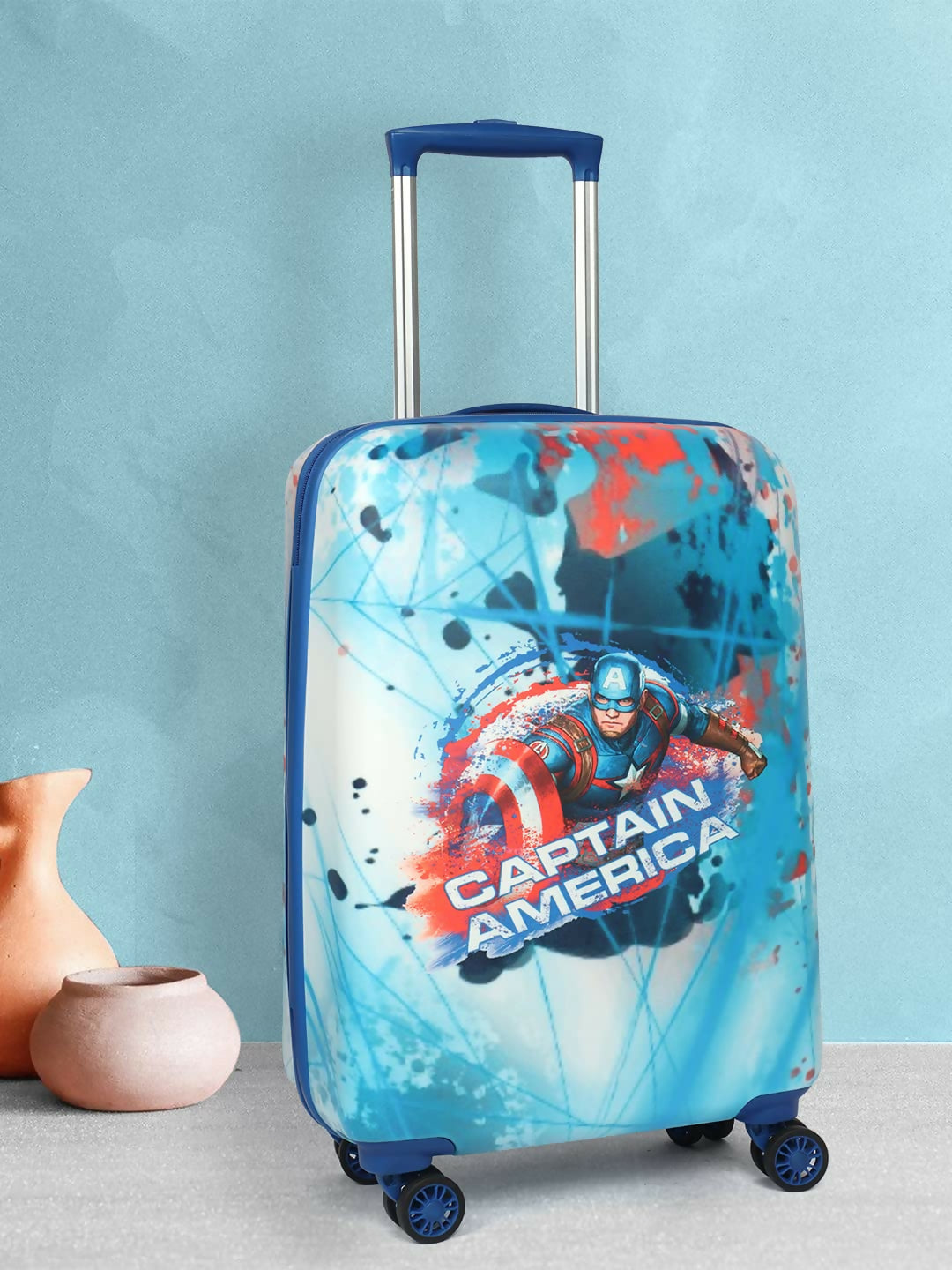 Novex Marvel Captain America Kids Polycarbonate Trolley Bag for Boys Travel Luggage with Spinner Wheel (22 Inch)