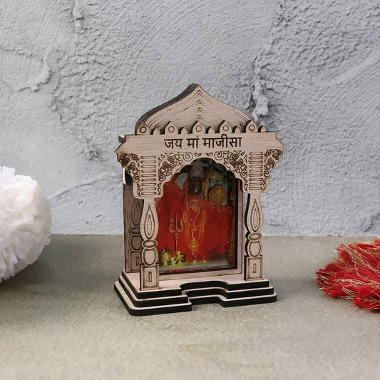 Wooden Maa Majisa Temple Frame Idol for Car Dashboard, Home Mandir & Office Decor