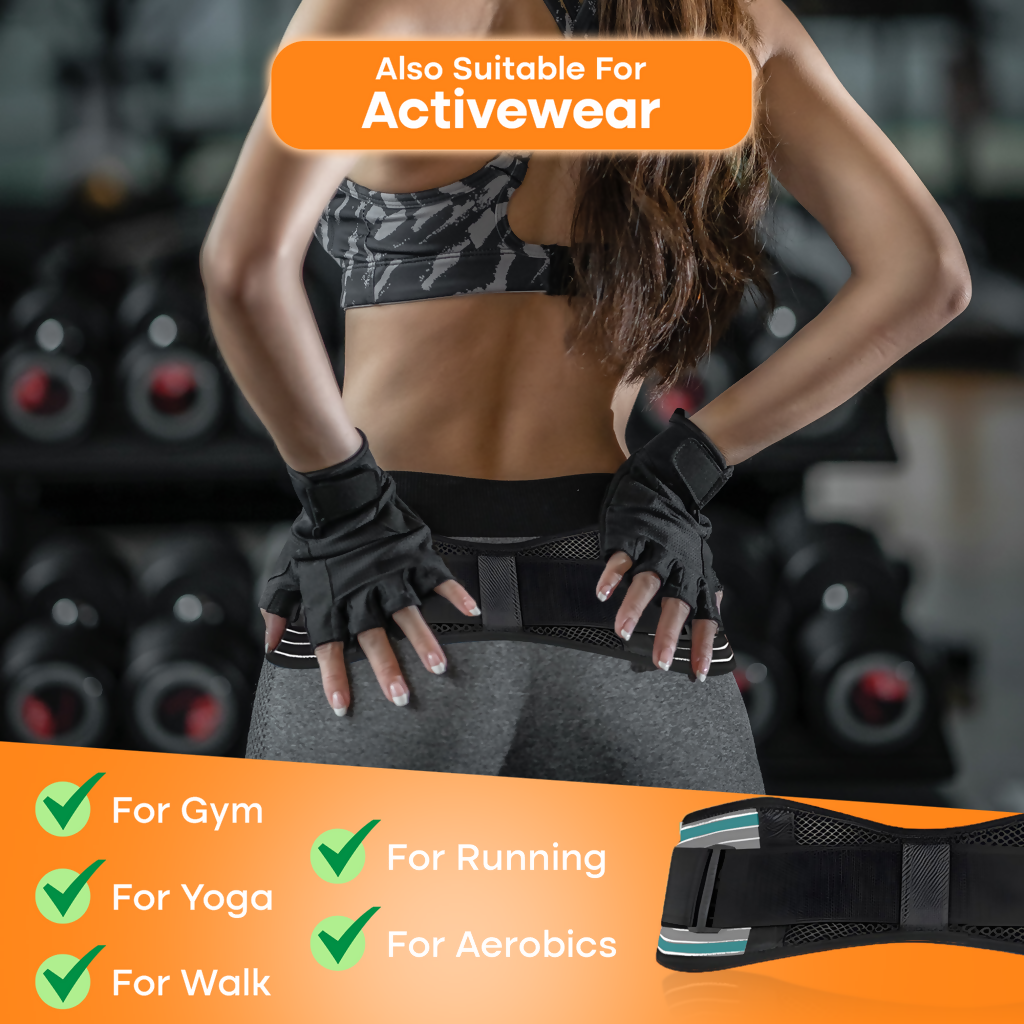Person exercising comfortably while wearing the back support belt