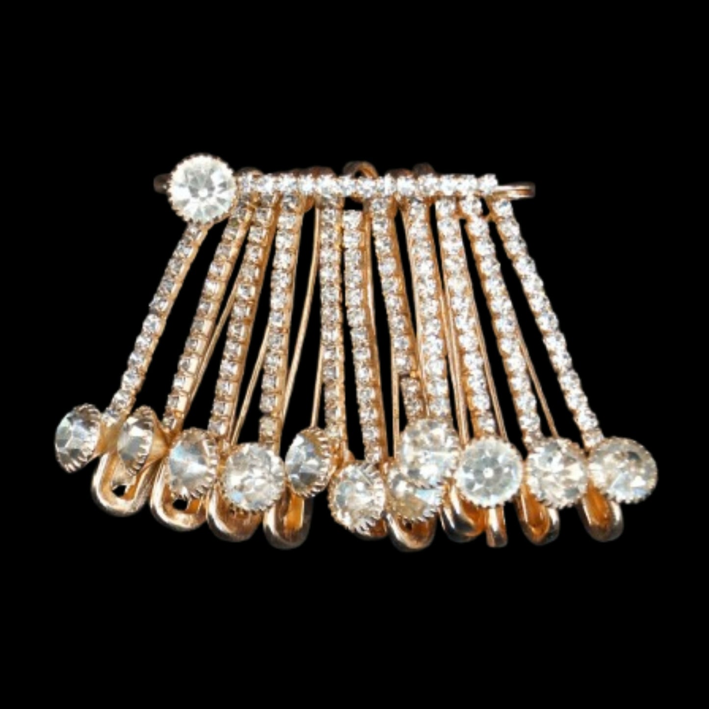 Rose Gold Crystal Saree Pin Brooch - Diamond Effect Scarf Clip & Pin