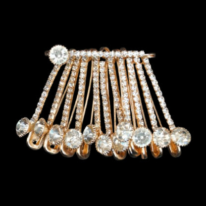 Rose Gold Crystal Saree Pin Brooch - Diamond Effect Scarf Clip & Pin