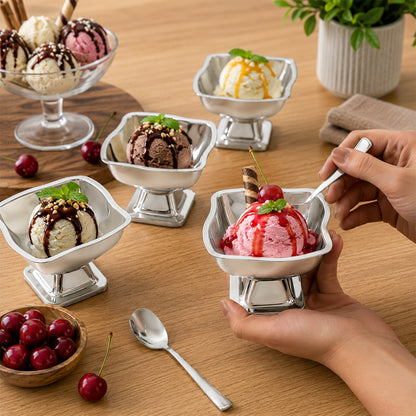 Stainless Steel Ice Cream Cup Set – Elegant 6-Piece Dessert Bowls