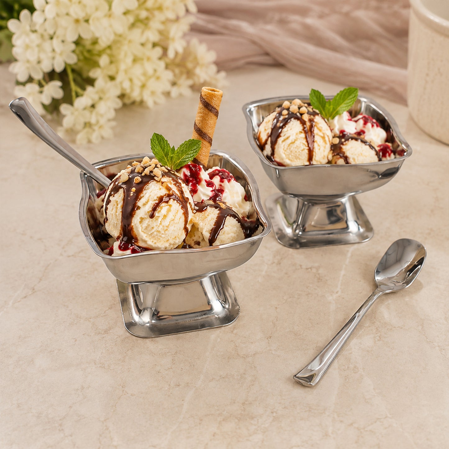 Stainless Steel Ice Cream Cup Set – Elegant 6-Piece Dessert Bowls