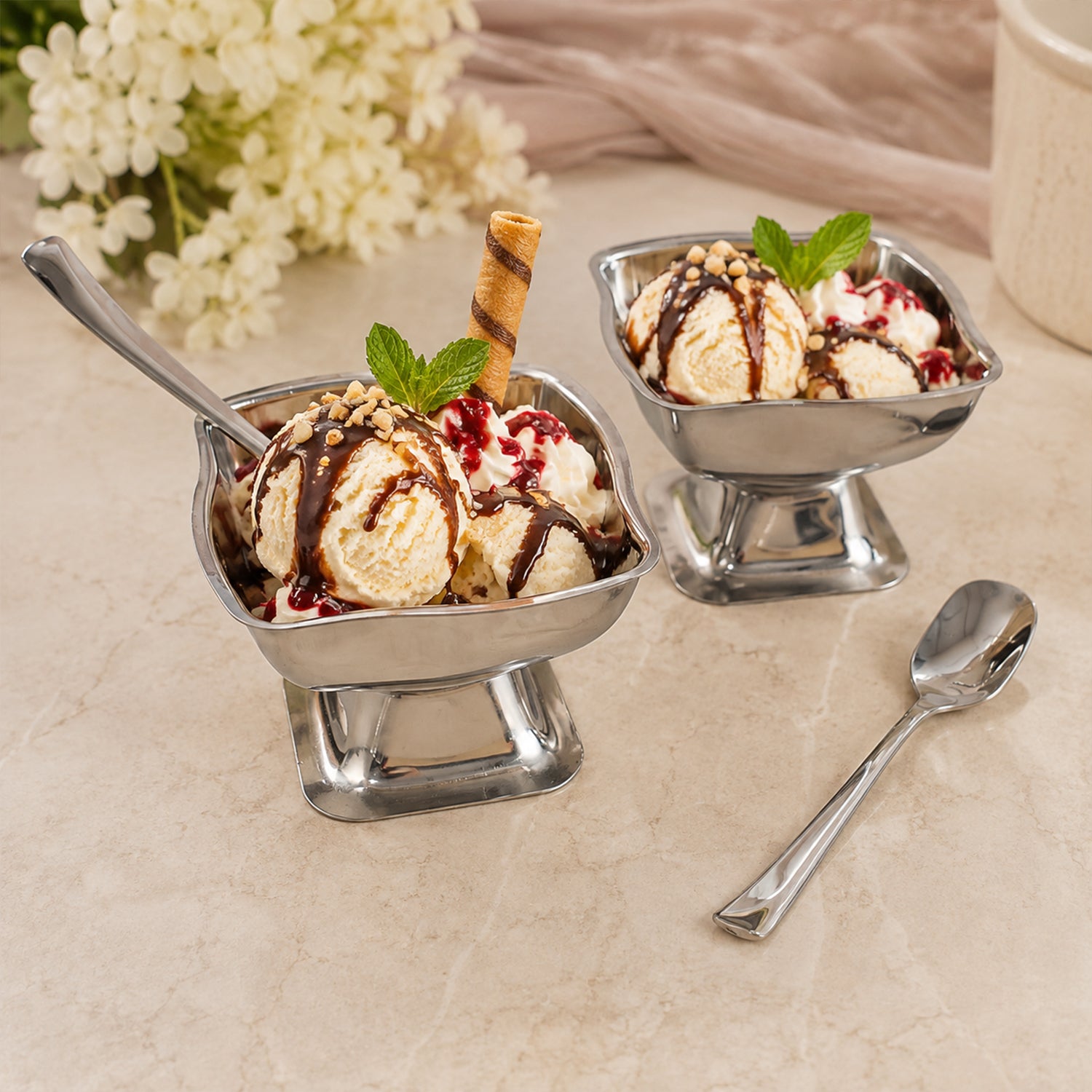 Stainless Steel Ice Cream Cup Set – Elegant 6-Piece Dessert Bowls