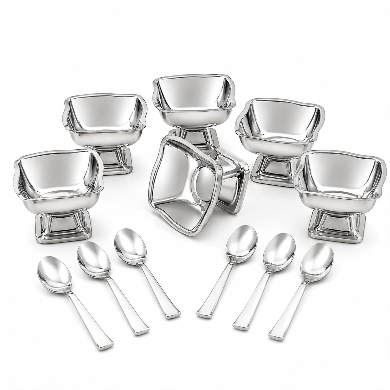 Stainless Steel Ice Cream Cup Set – Elegant 6-Piece Dessert Bowls