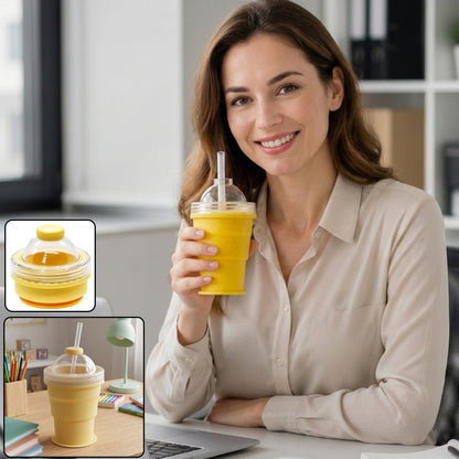 Silicone foldable collapsible travel cup with straw and dome lid