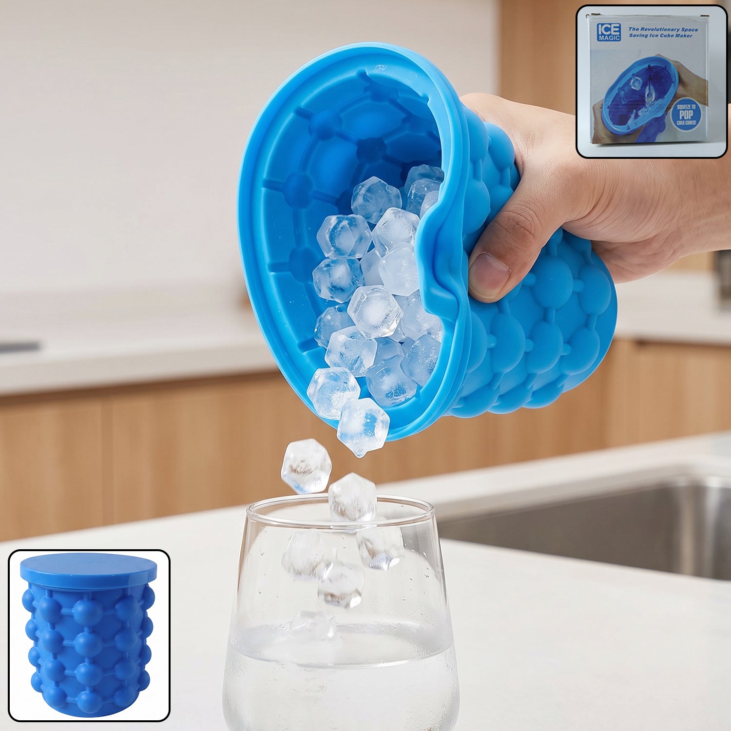 Silicone Ice Cube Maker Cup Squeeze to Pop Mould with Lid Space Saving (1 Pc)
