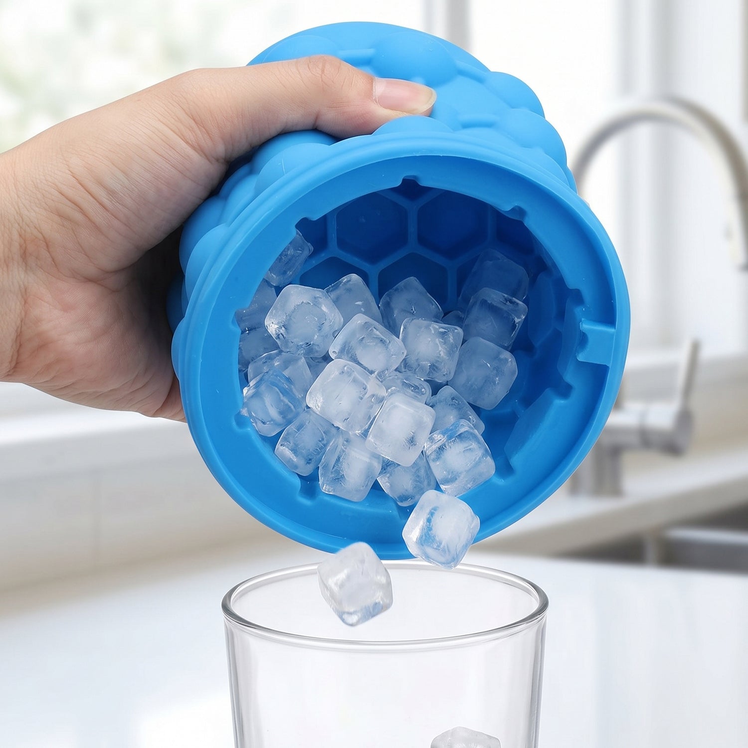Silicone Ice Cube Maker Cup Squeeze to Pop Mould with Lid Space Saving (1 Pc)
