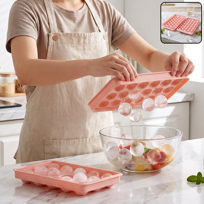 Plastic Round Ice Ball Tray Mould with Flexible Base for Freezer (1 Pc)