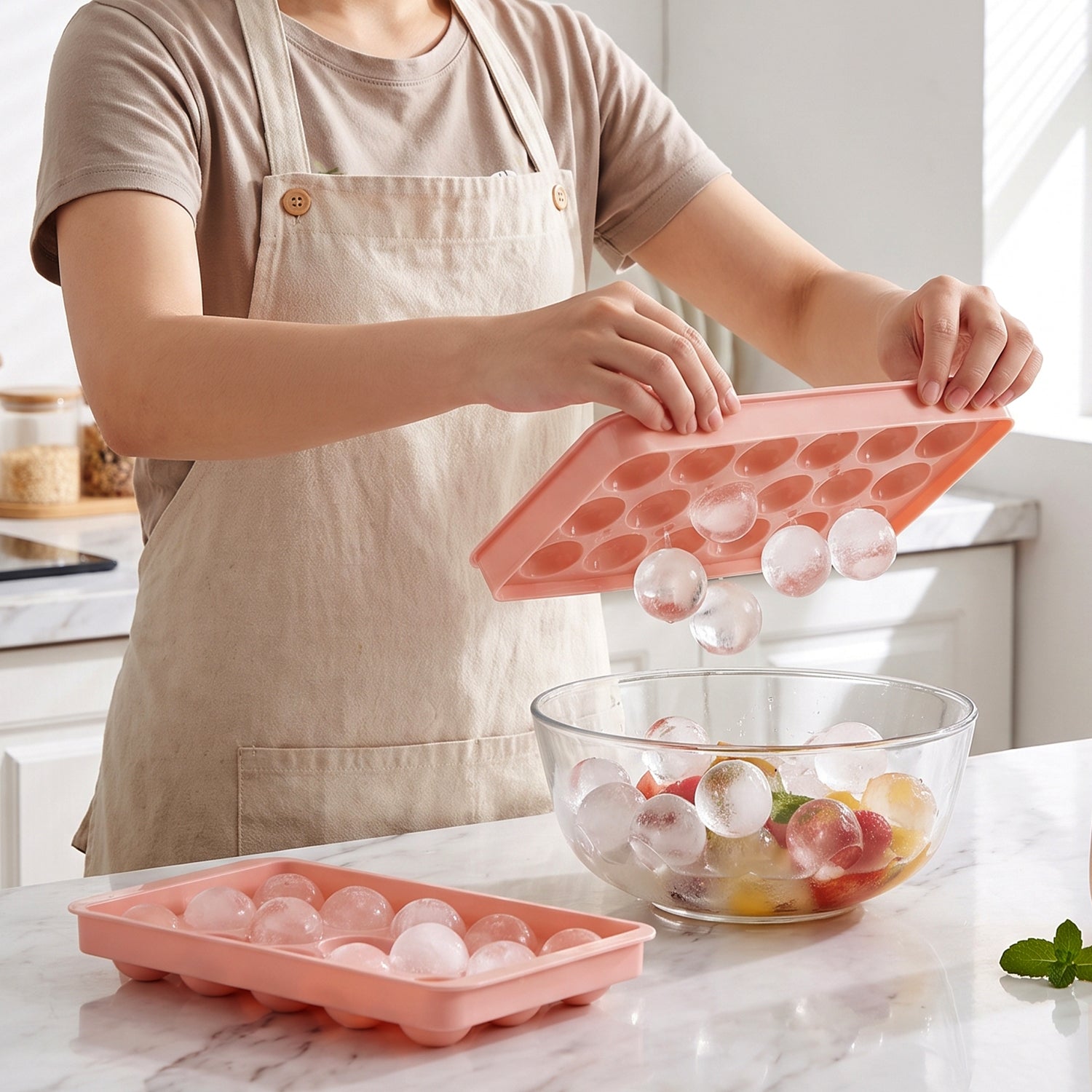 Plastic Round Ice Ball Tray Mould with Flexible Base for Freezer (1 Pc)