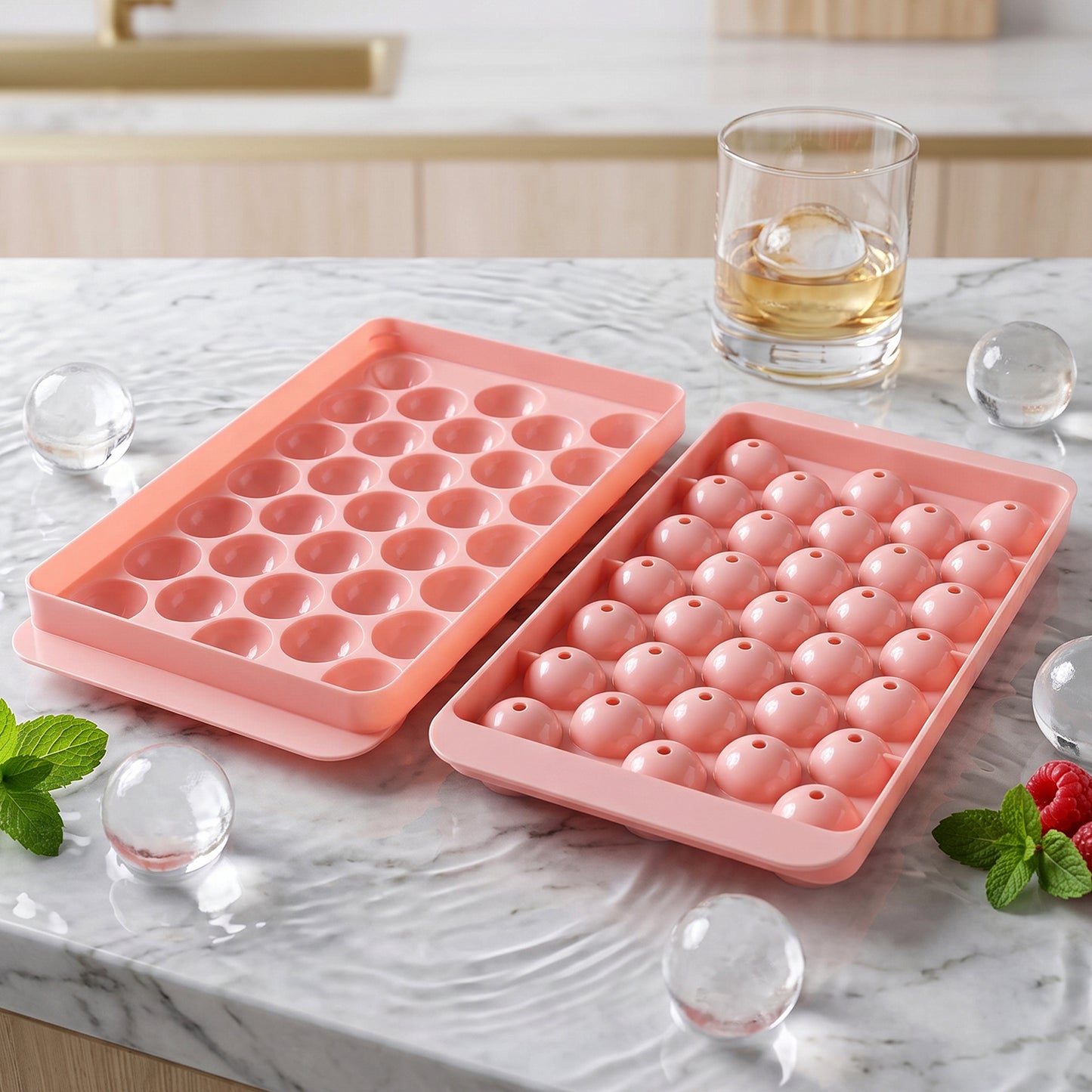 Plastic Round Ice Ball Tray Mould with Flexible Base for Freezer (1 Pc)