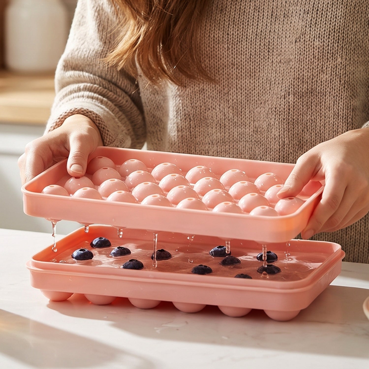 Plastic Round Ice Ball Tray Mould with Flexible Base for Freezer (1 Pc)