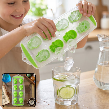 Plastic 8 Grid Ice Cube Tray with Lid Skull Shape Freezer Ice Mold (1 Pc)