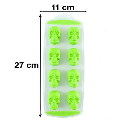 Plastic 8 Grid Ice Cube Tray with Lid Skull Shape Freezer Ice Mold (1 Pc)