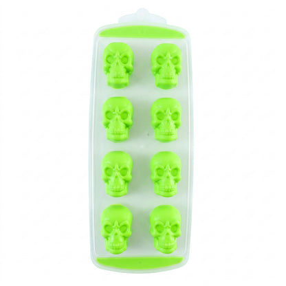 Plastic 8 Grid Ice Cube Tray with Lid Skull Shape Freezer Ice Mold (1 Pc)