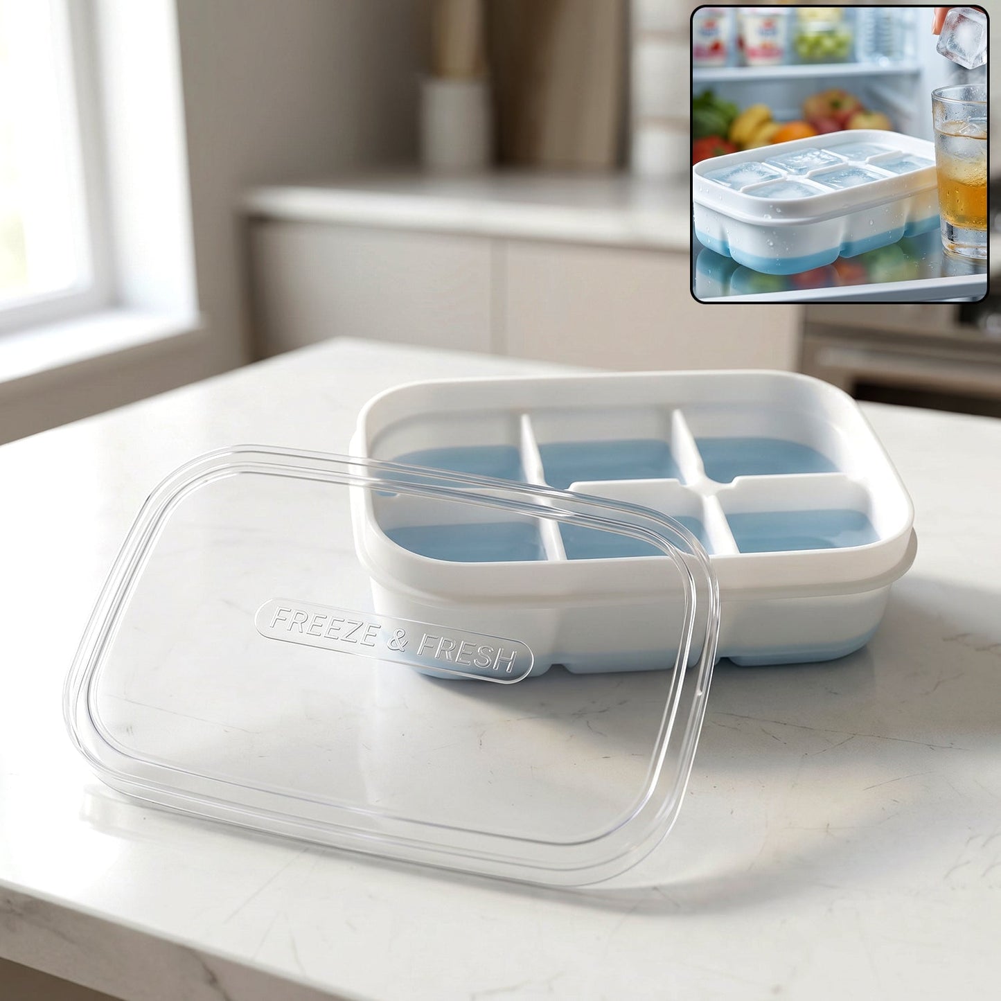 Mini Plastic 6 Cavity Fridge Storage Tray Ice Cube Tray Freezer Mold (1 Pc)
