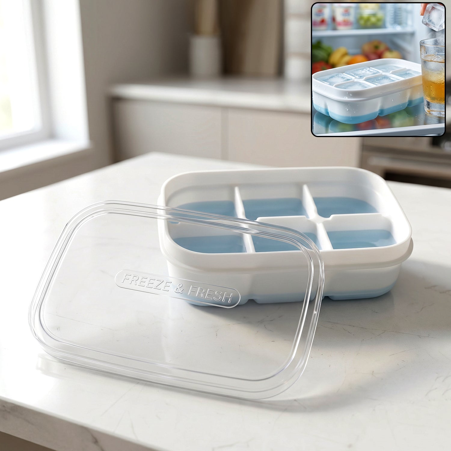 Mini Plastic 6 Cavity Fridge Storage Tray Ice Cube Tray Freezer Mold (1 Pc)