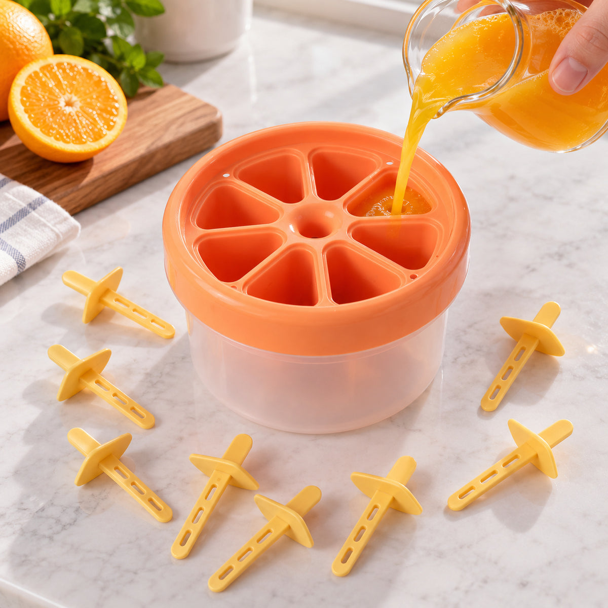 Plastic Round Ice Cream Candy Mold with Reusable Sticks for Frozen Pops (8 Mold)