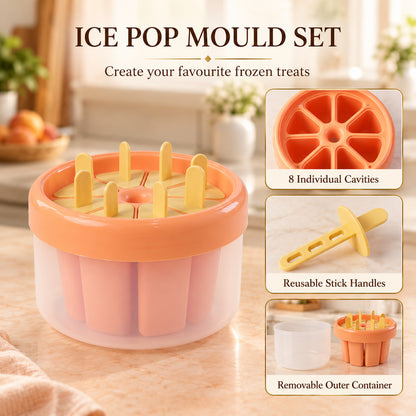 Plastic Round Ice Cream Candy Mold with Reusable Sticks for Frozen Pops (8 Mold)