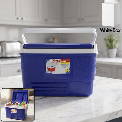 Close-up of 6 litre insulated ice box in blue