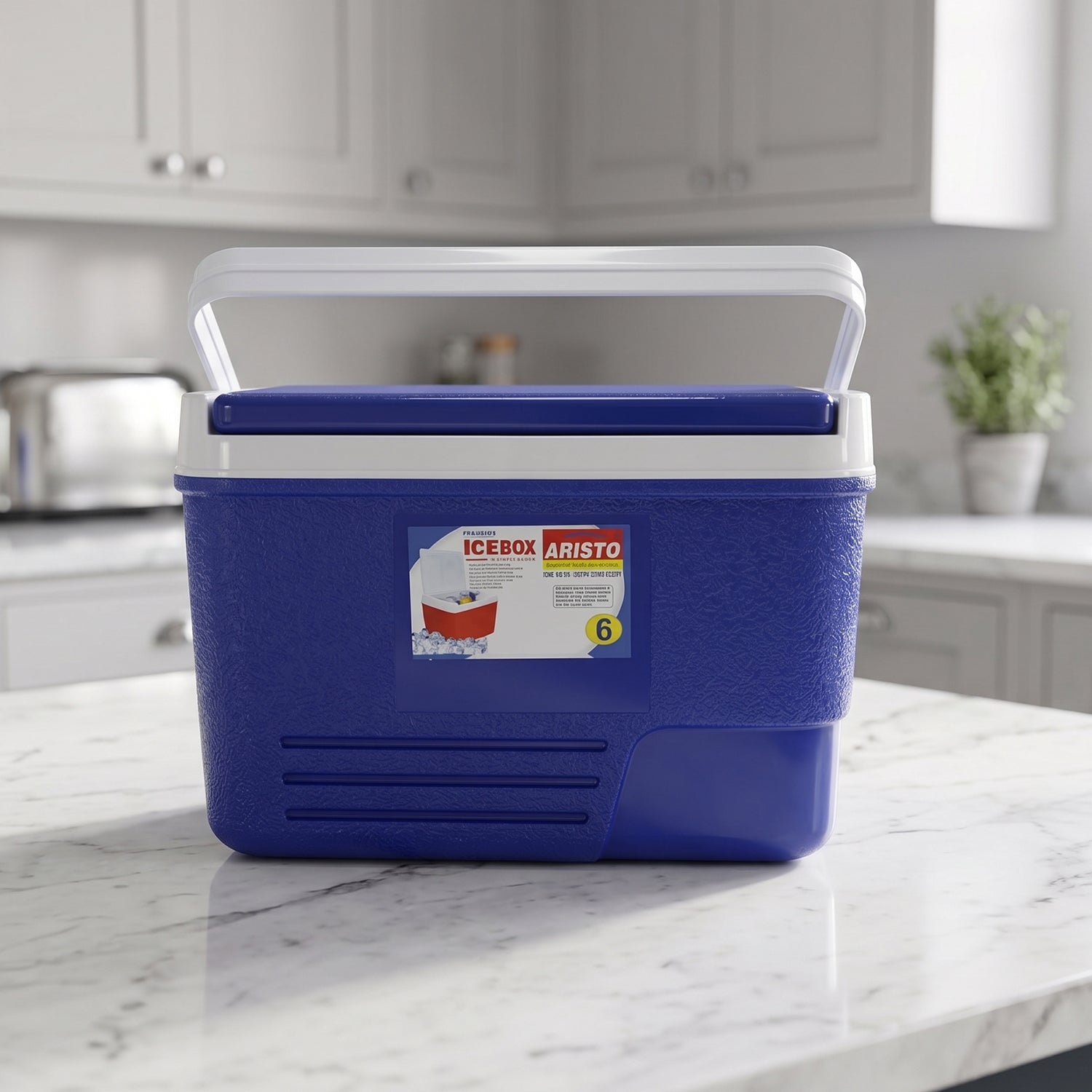Blue insulated cooler box for cold and hot storage