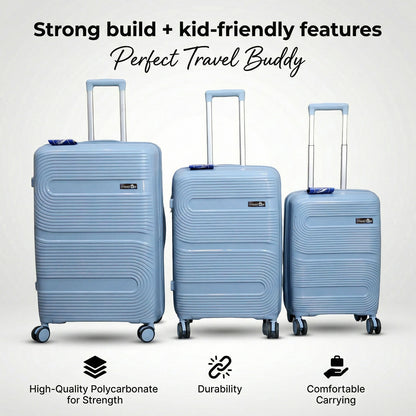 Grey Blue Hard Shell Cabin Trolley Suitcase with Telescopic Handle & 8 Wheels