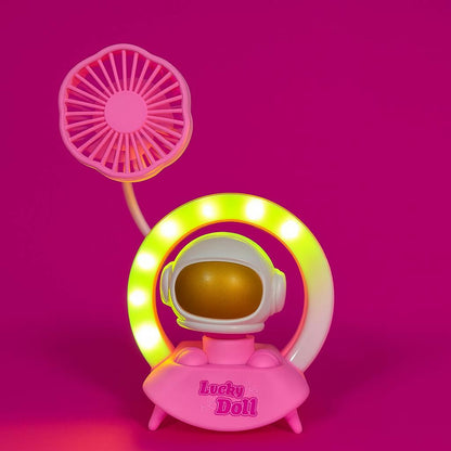 Pink Astronaut Desk Lamp with Fan & Color Light Ring Table Decor
