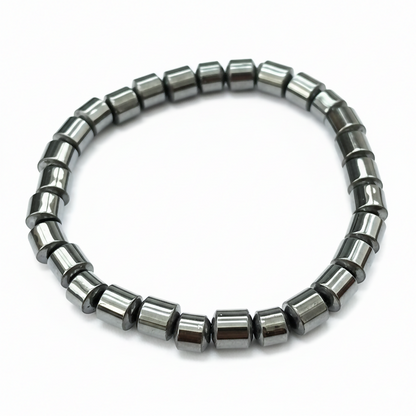 Premium Black Hematite Barrel Bead Stretch Bracelet