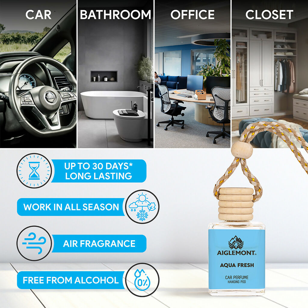 Aiglemont Aqua Fresh Car Perfume Hanging Pod 10ml | Long-Lasting Car Air Freshener | Premium Car Interior Accessory