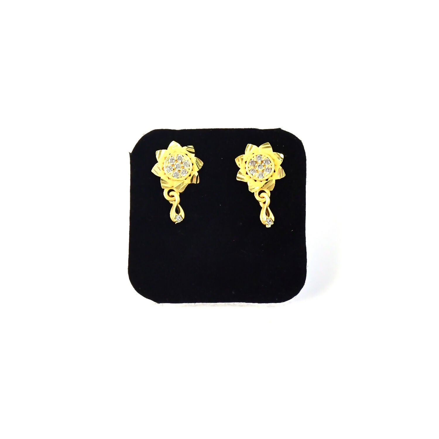 Floral Inspired Gold Finish Drop Earrings with Sparkling Stone Detail