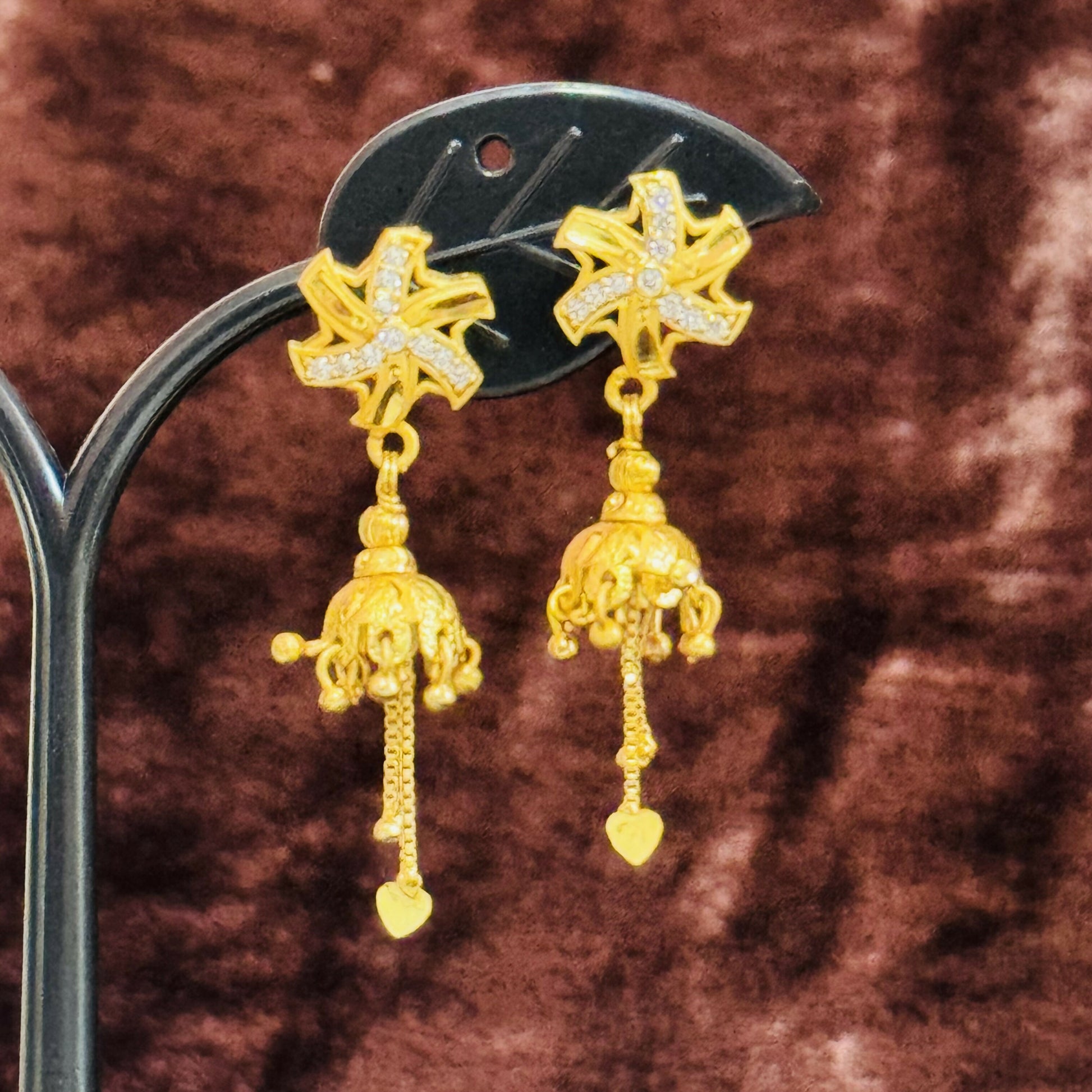 Gold Plated Cross Design Stud Jhumki Earrings