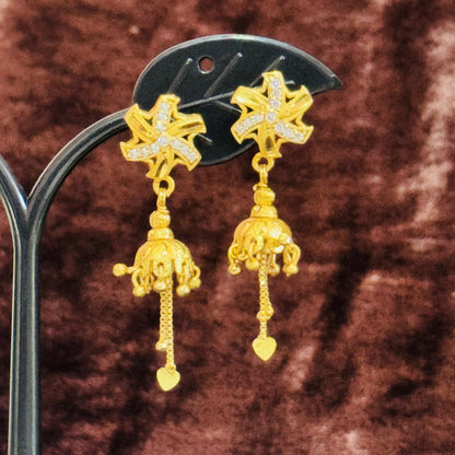 Gold Plated Cross Design Stud Jhumki Earrings