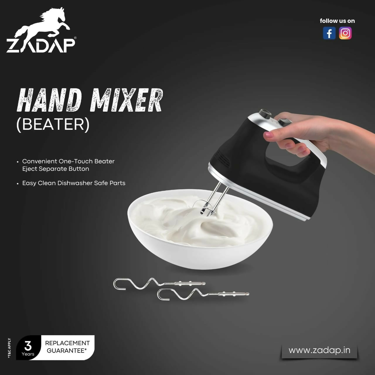 Zadap 300W Electric Hand Beater 2 Year Warranty
