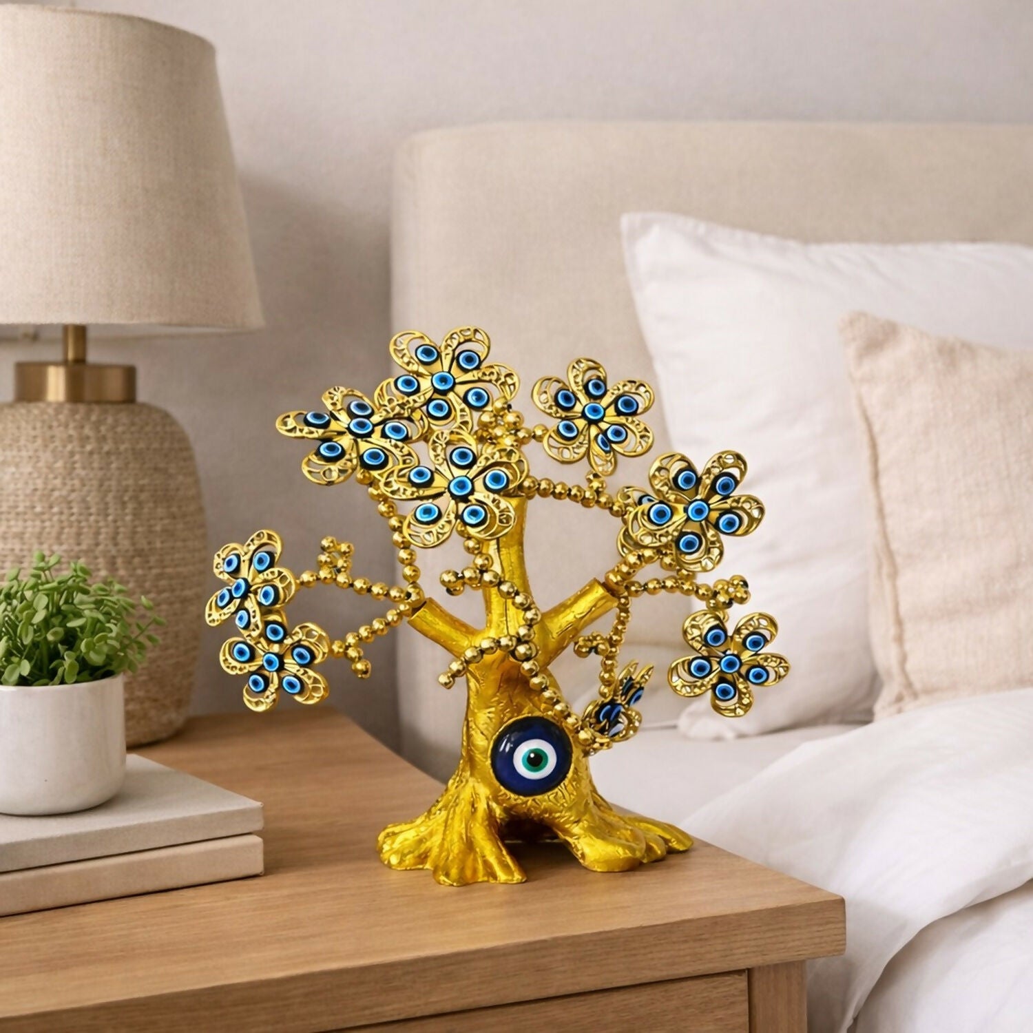 Golden Evil Eye Tree Showpiece for Home Decor & Good Luck Protection
