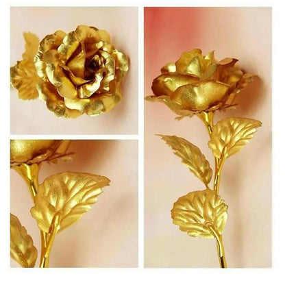 Set of 3 Artificial Golden Roses | 24K Gold Foil Roses for Decoration, Romantic Gift for Valentine’s Day, Anniversary, Birthday, Home Decor | Elegant Forever Rose Gift for Wife, Girlfriend, Mother