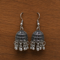Traditional Oxidised Silver Jhumki Earrings with Ghungroo for Women & Girls