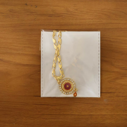 Gold Pendant Necklace with Mandala Design & Stone Detailing
